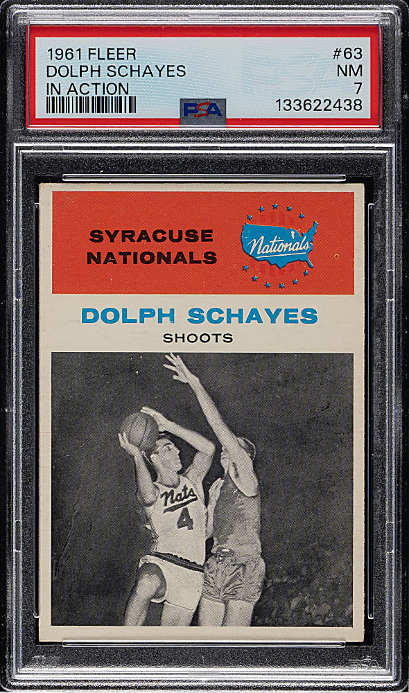 1961-1962 Fleer Basketball #63 Dolph Schayes In Action PSA NM 7