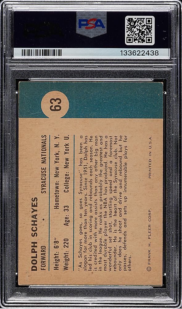 1961-1962 Fleer Basketball #63 Dolph Schayes In Action PSA NM 7