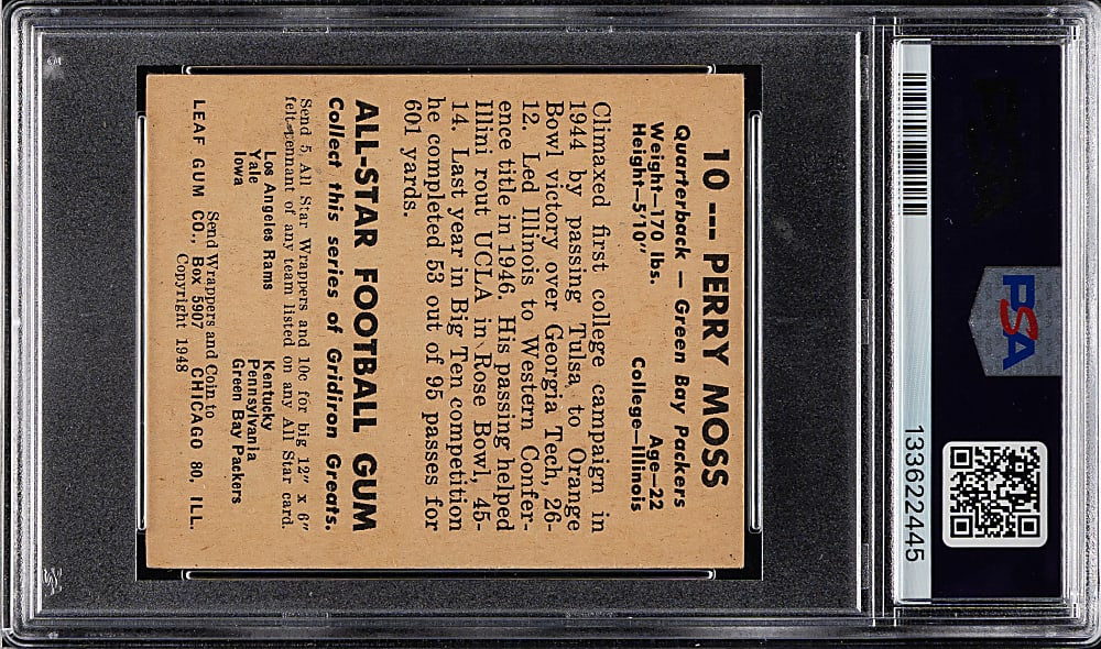 1948 Leaf Football #10 Perry Moss Brown Football PSA EX-MT 6