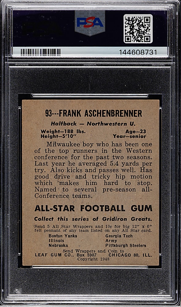 1948 Leaf Football #93 Frank Aschenbrenner PSA EX 5