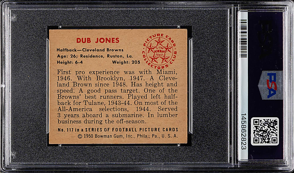 1950 Bowman Football #117 Dub Jones Rookie PSA NM+ 7.5