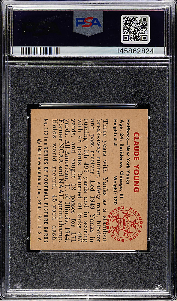 1950 Bowman Football #123 Buddy Young PSA NM 7