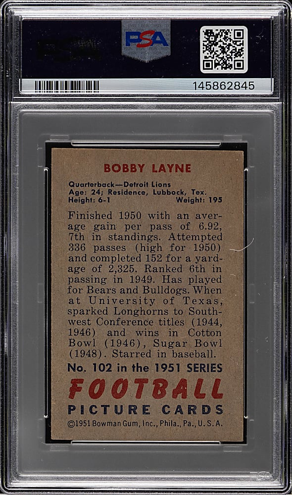 1951 Bowman Football #102 Bobby Layne PSA EX 5