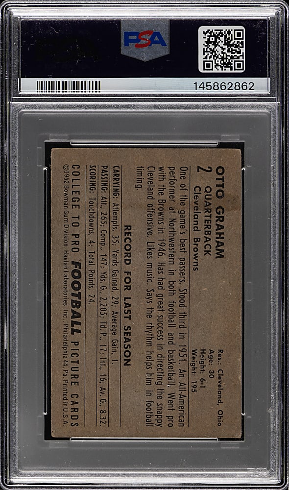 1952 Bowman Small Football #2 Otto Graham PSA VG 3