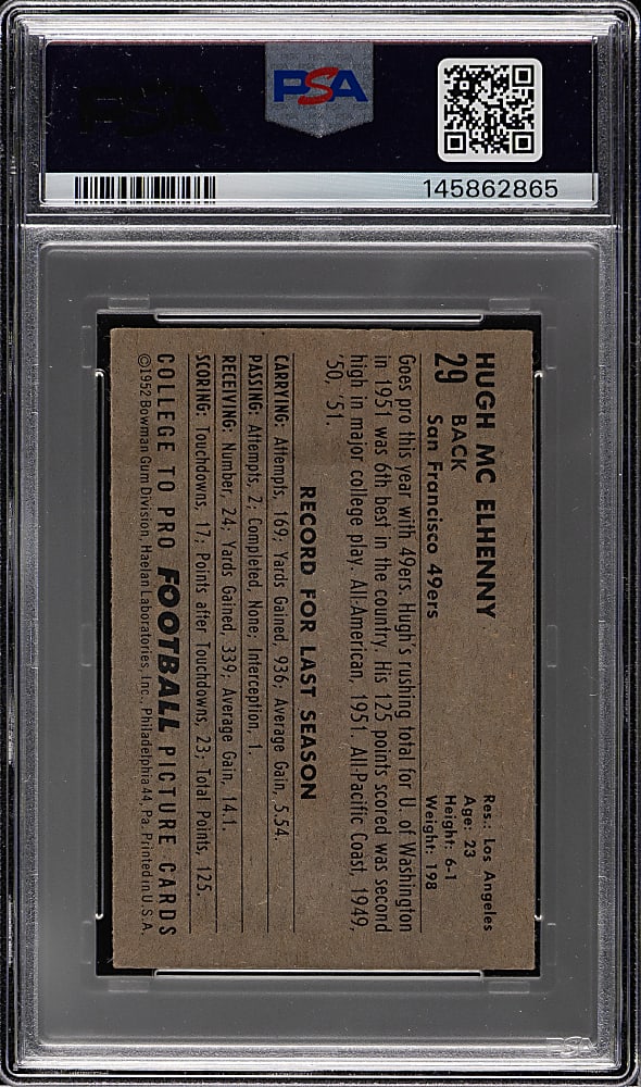 1952 Bowman Small Football #29 Hugh McElhenny Rookie PSA VG-EX 4