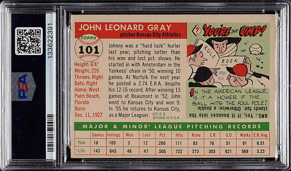 1955 Topps #101 Johnny Gray PSA NM-MT 8