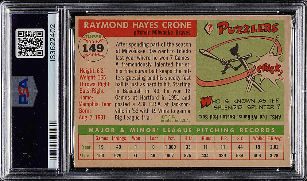 1955 Topps #149 Ray Crone PSA NM-MT+ 8.5