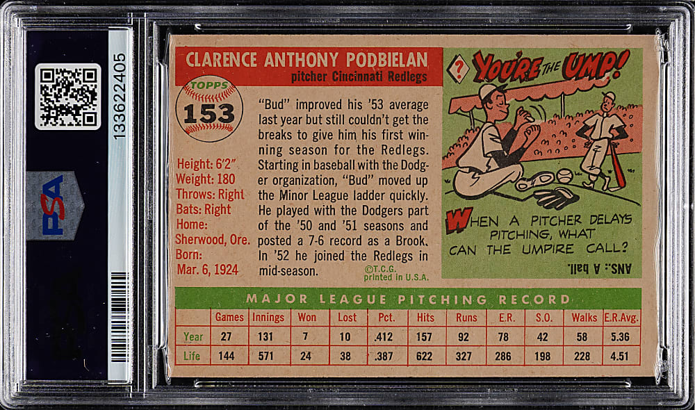 1955 Topps #153 Bud Podbielan PSA NM-MT 8