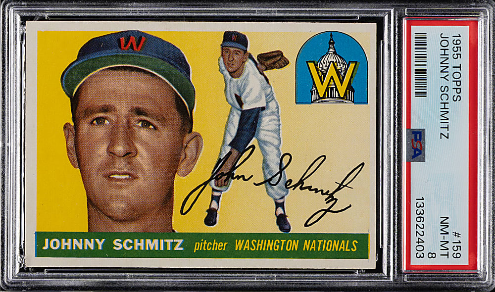 1955 Topps #159 Johnny Schmitz PSA NM-MT 8