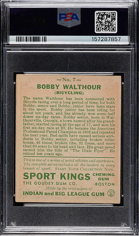 1933 R338 Sport Kings #7 Bobby Walthour Sr. PSA VG 3