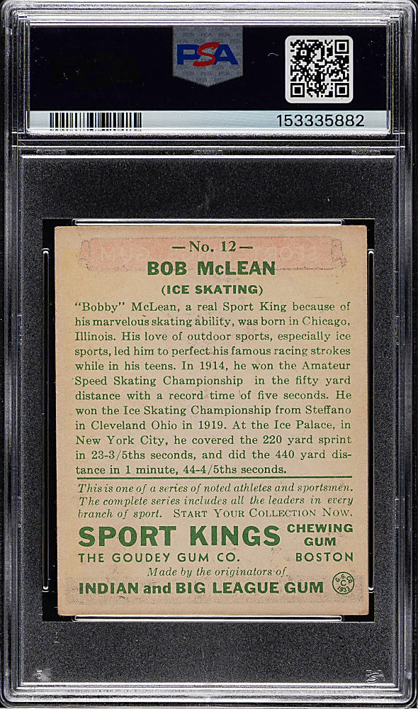 1933 R338 Sport Kings #12 Bobby McLean PSA VG 3