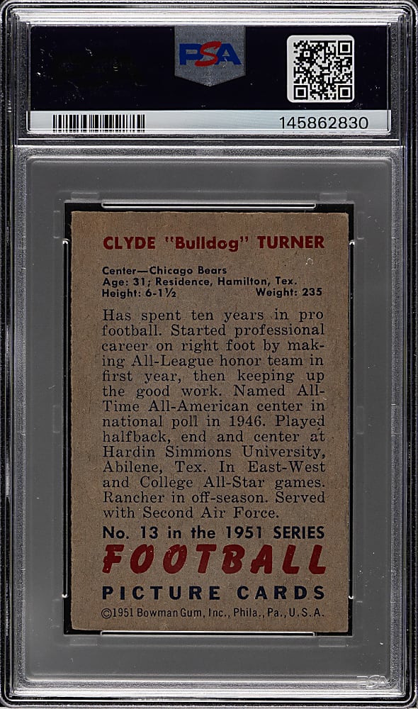 1951 Bowman Football #13 Bulldog Turner PSA EX 5