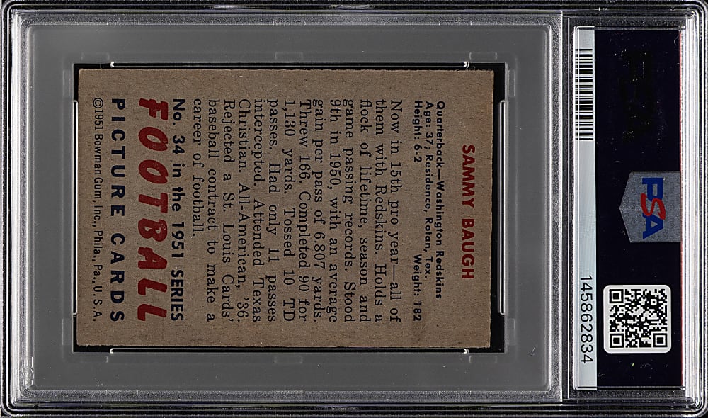 1951 Bowman Football #34 Sammy Baugh PSA EX 5