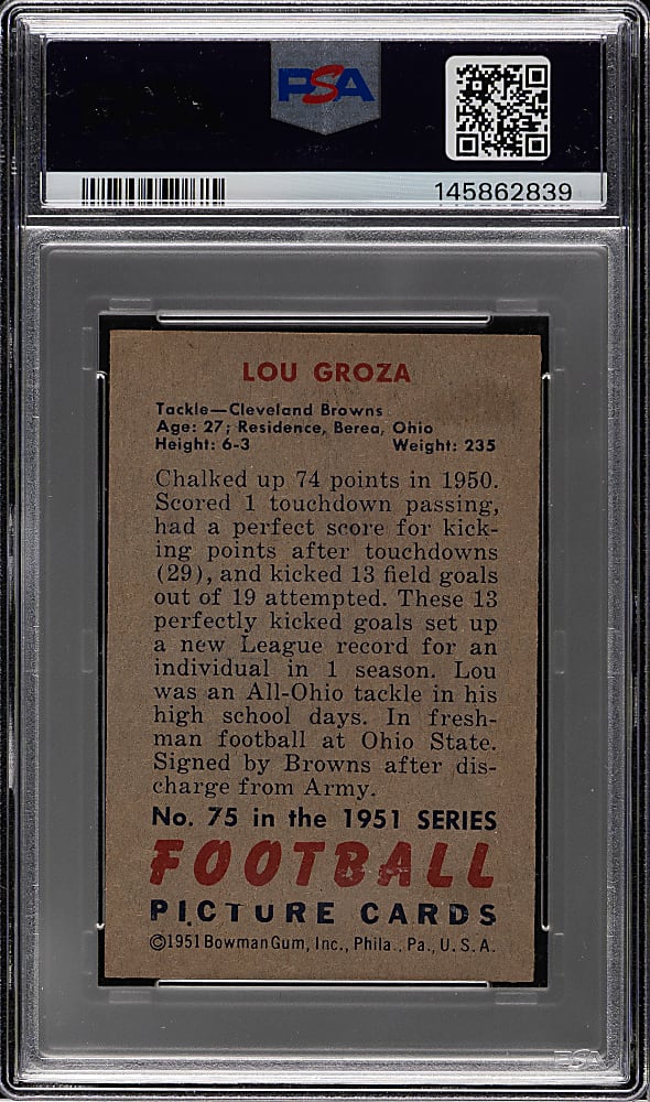 1951 Bowman Football #75 Lou Groza PSA EX-MT 6