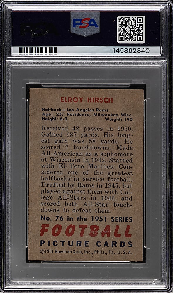 1951 Bowman Football #76 Elroy Hirsch PSA NM 7