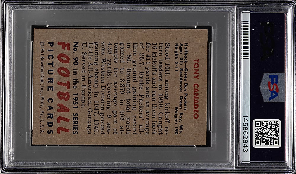 1951 Bowman Football #90 Tony Canadeo PSA NM 7