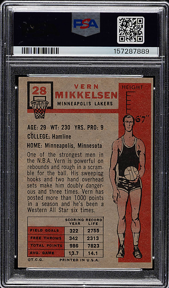 1957-1958 Topps Basketball #28 Vern Mikkelsen Rookie PSA EX-MT 6