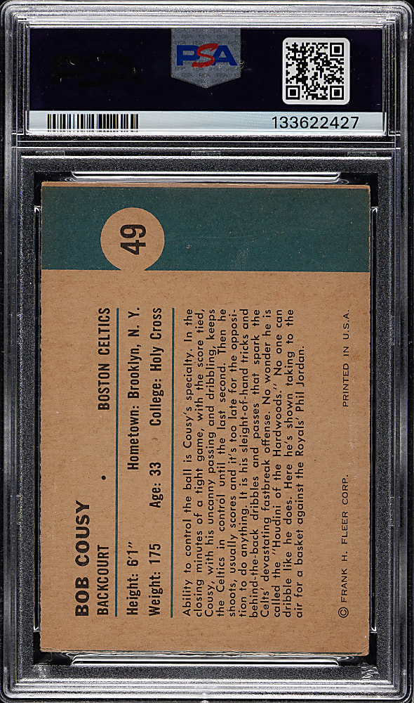 1961-1962 Fleer Basketball #49 Bob Cousy In Action PSA VG-EX 4