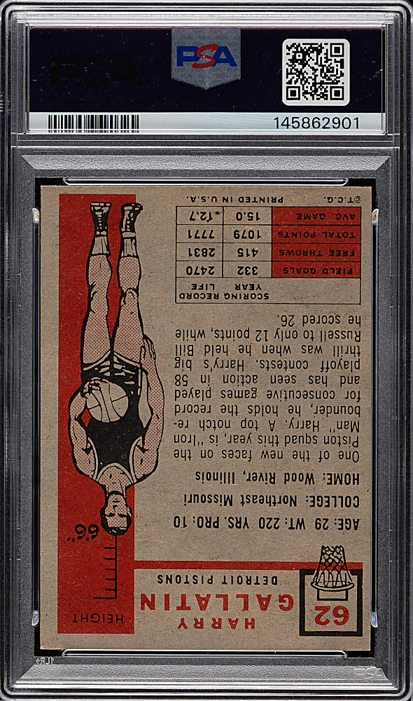 1957-1958 Topps Basketball #62 Harry Gallatin Rookie PSA NM 7 (OC)