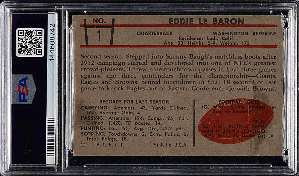 1953 Bowman Football #1 Eddie Le Baron PSA EX-MT 6