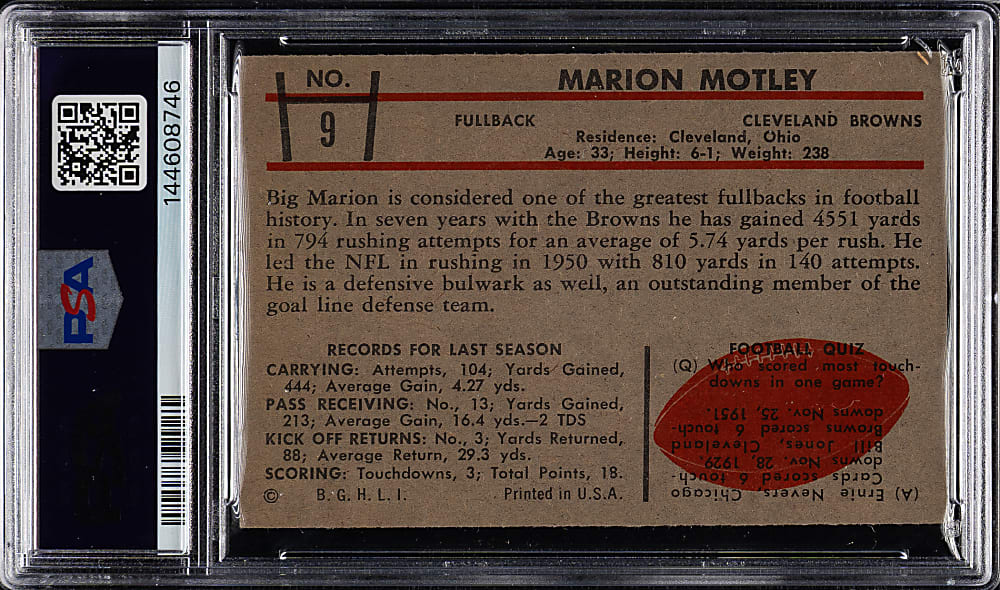 1953 Bowman Football #9 Marion Motley PSA EX 5