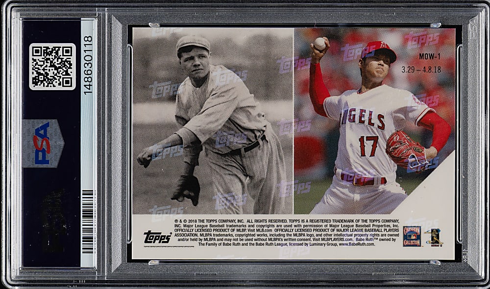 2018 Topps Now Moment of the Week #MOW-1 Babe Ruth/Shohei Ohtani PSA GEM MINT 10