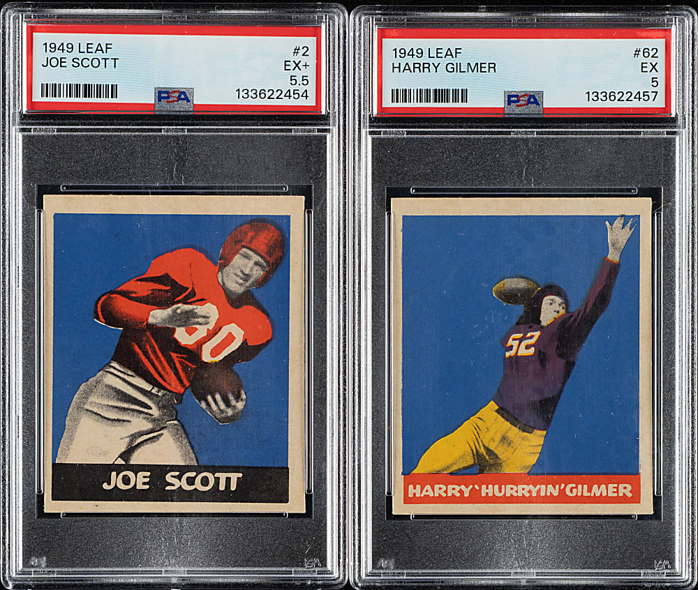 1949 Leaf Football #2 Joe Scott and #62 Harry Gilmer PSA-Graded Pair