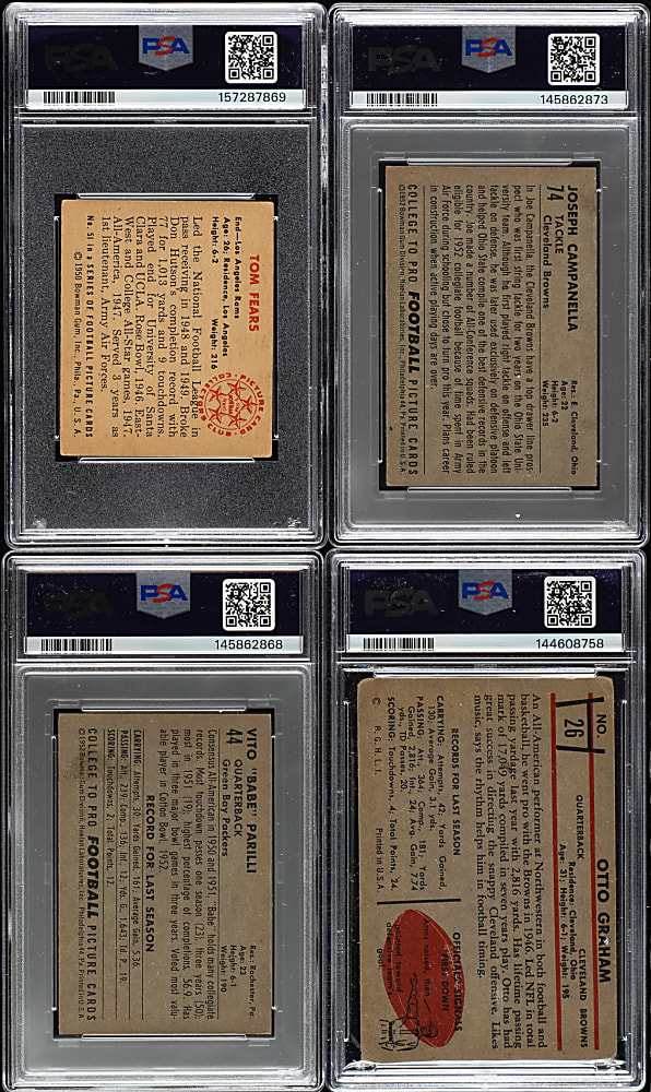 1950 to 1953 Bowman Football PSA-Graded Collection (4) Including Otto Graham and Tom Fears Rookie