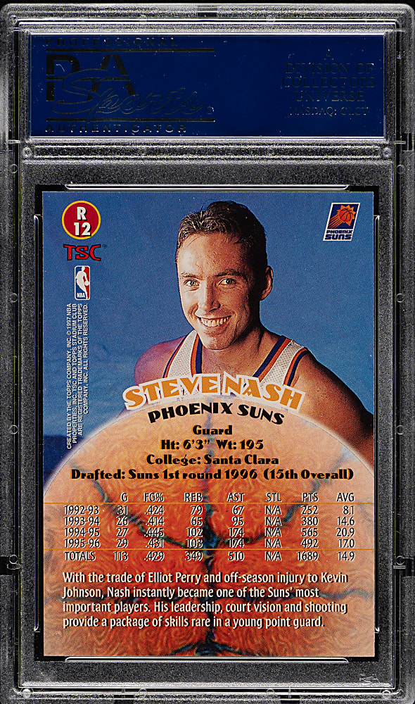 1996-1997 Stadium Club Rookies Series Two Basketball #R12 Steve Nash Rookie PSA GEM MINT 10