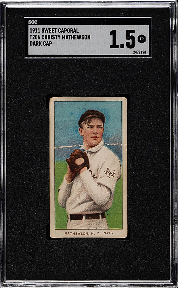 1909-1911 T206 White Border Christy Mathewson Dark Cap SGC FAIR 1.5