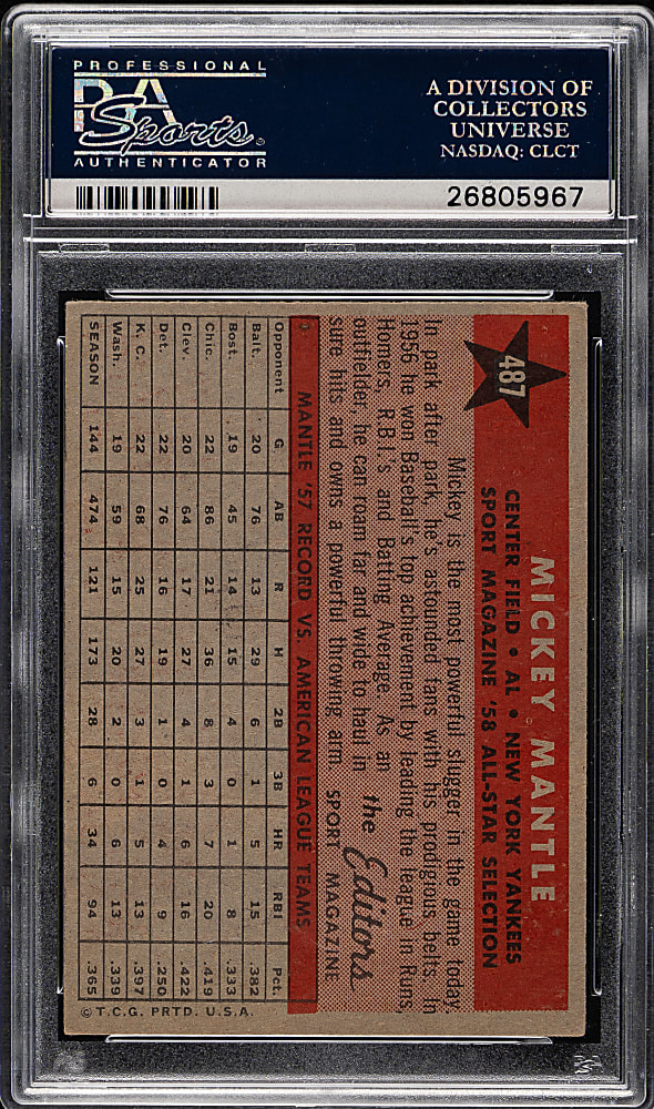 1958 Topps #487 Mickey Mantle All-Star PSA VG-EX+ 4.5