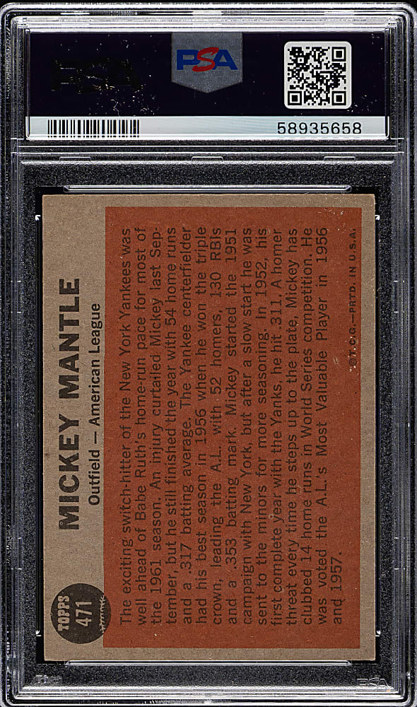 1962 Topps #471 Mickey Mantle All-Star PSA EX 5