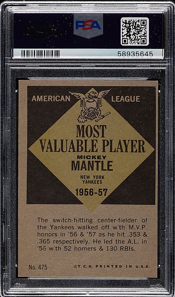 1961 Topps #475 Mickey Mantle MVP PSA EX-MT 6