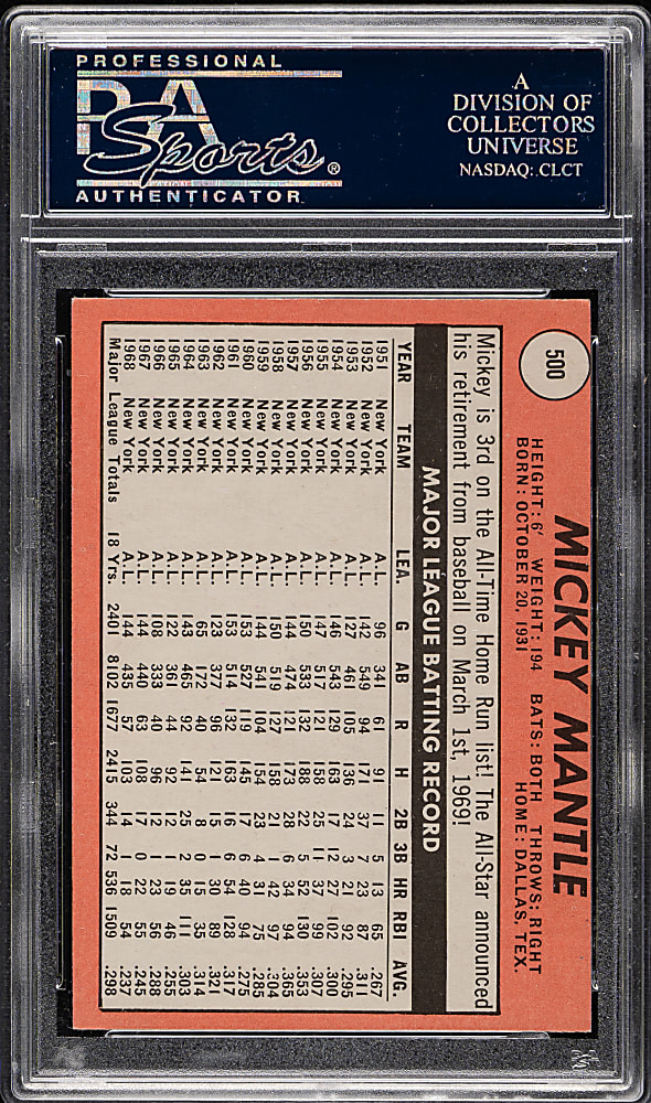 1969 Topps #500 Mickey Mantle PSA EX-MT 6 (OC)