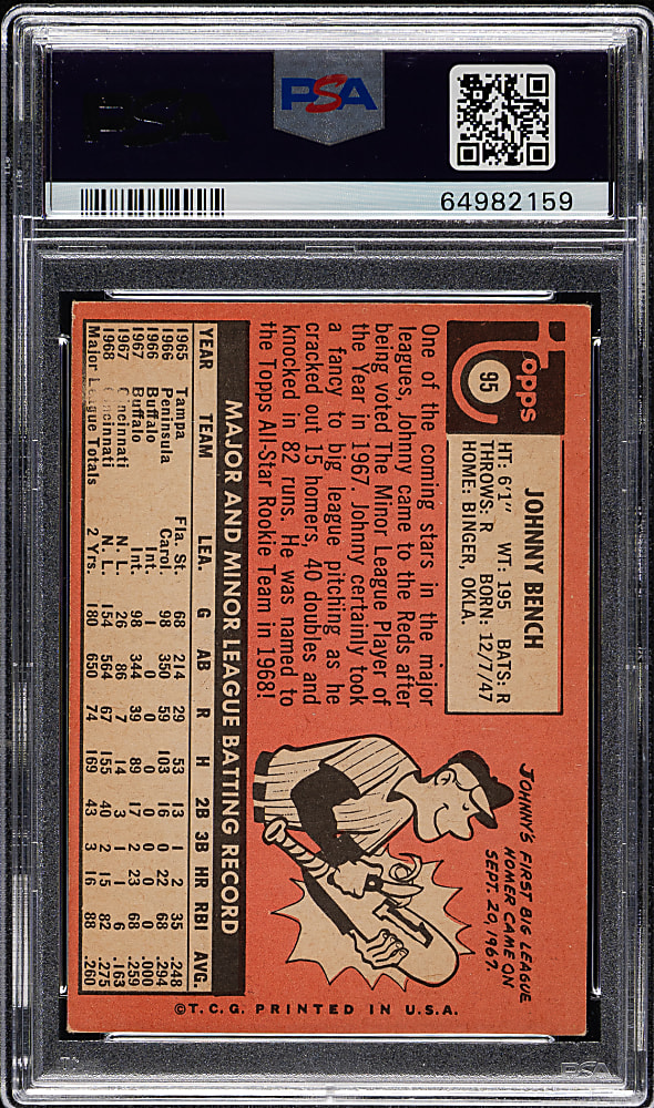 1969 Topps #95 Johnny Bench PSA EX 5