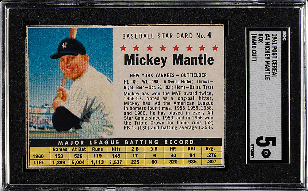 1961 Post Cereal #4 Mickey Mantle SGC EX 5