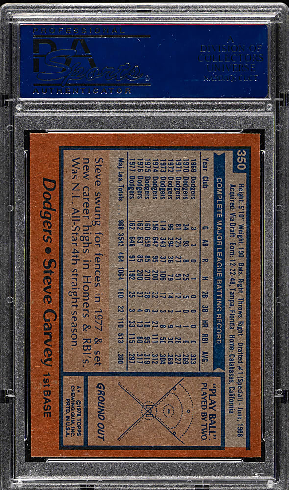 1978 Topps #350 Steve Garvey PSA GEM MINT 10