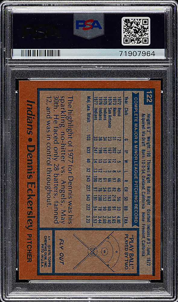 1978 Topps #122 Dennis Eckersley PSA GEM MINT 10