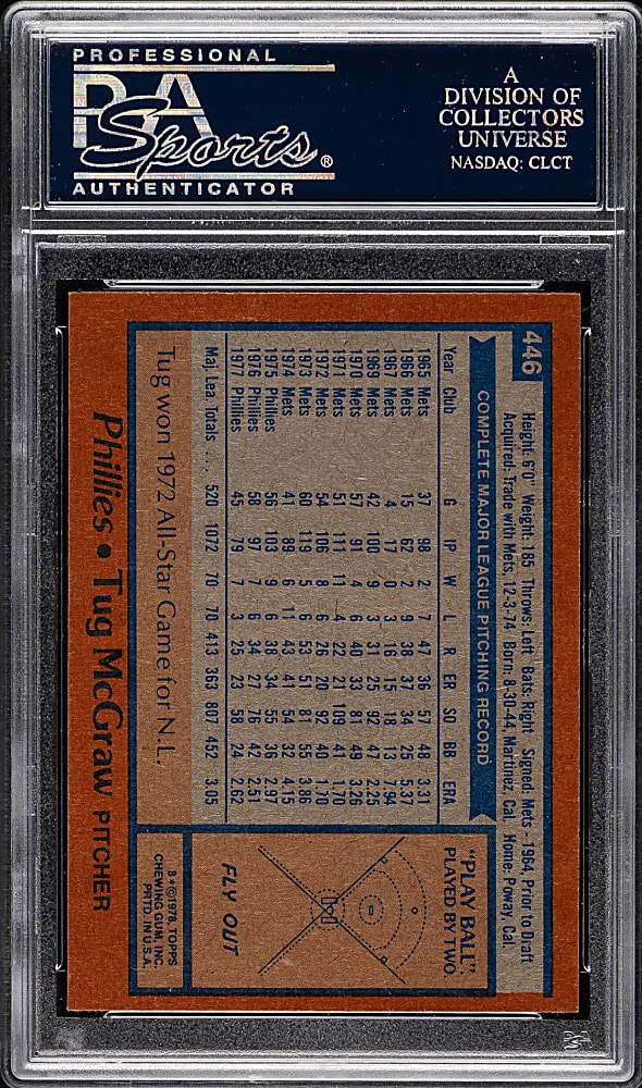 1978 Topps #446 Tug McGraw PSA GEM MINT 10