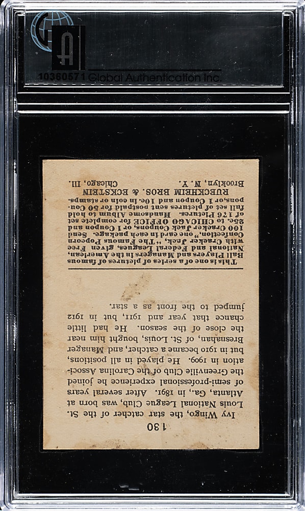 1915 E145 Cracker Jack #130 Ivy Wingo GAI VG-EX 4