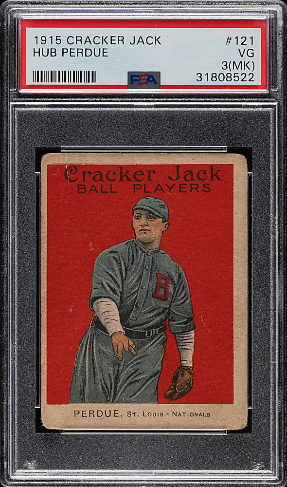 1915 E145 Cracker Jack #121 Hub Perdue PSA VG 3 (MK)