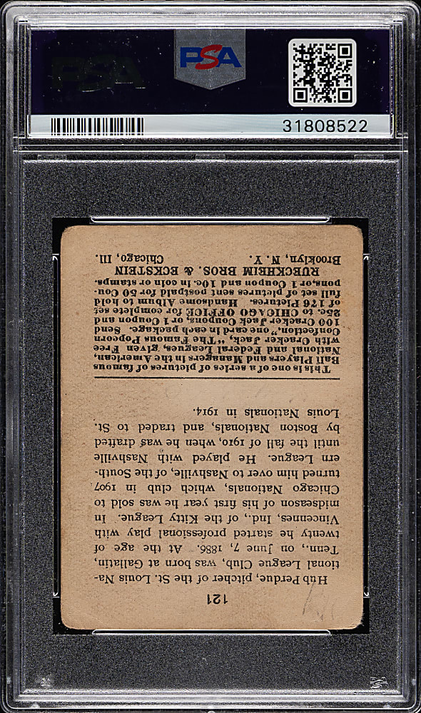 1915 E145 Cracker Jack #121 Hub Perdue PSA VG 3 (MK)