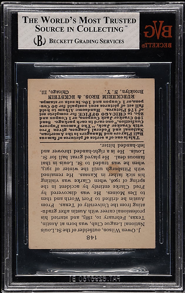 1915 E145 Cracker Jack #148 Owen Wilson BVG VG-EX+ 4.5