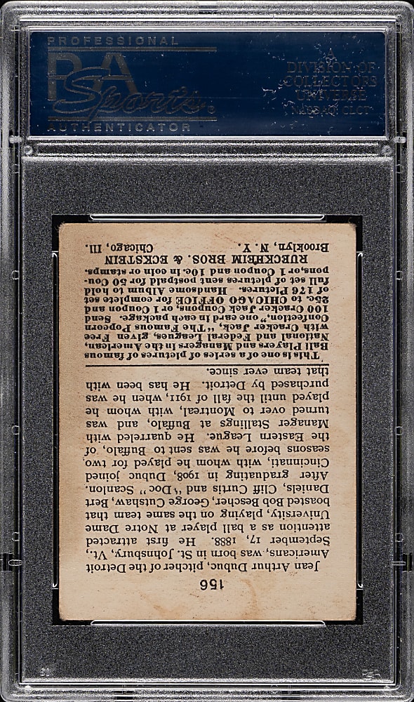 1915 E145 Cracker Jack #156 Jean Dubuc PSA GOOD+ 2.5