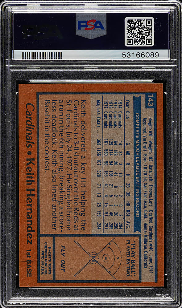 1978 Topps #143 Keith Hernandez PSA GEM MINT 10