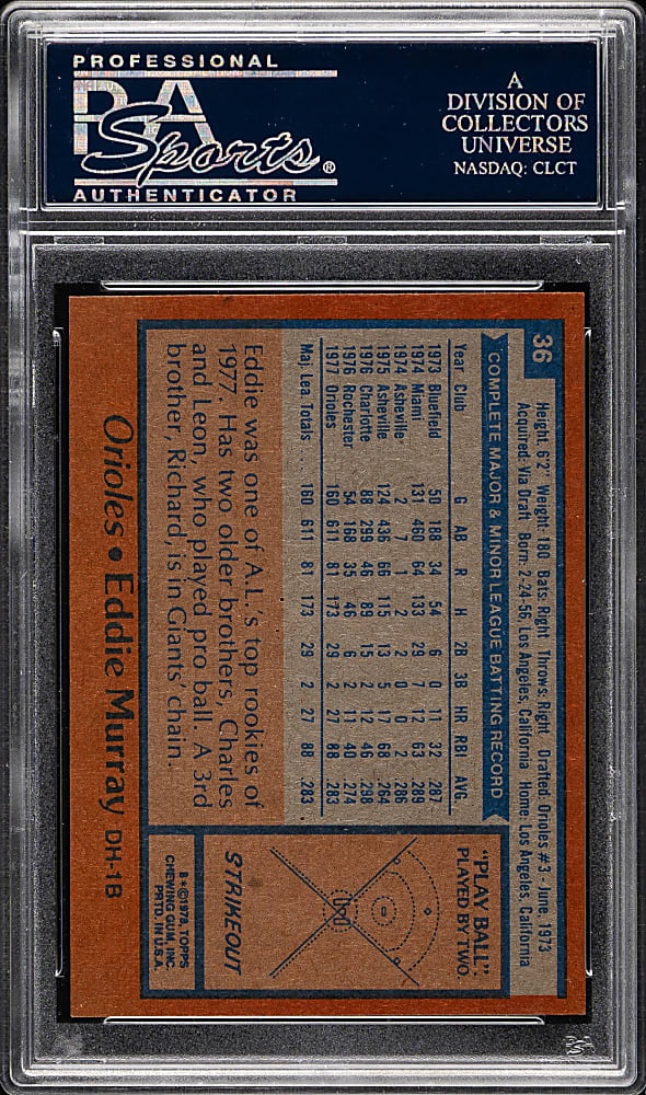 1978 Topps #36 Eddie Murray Rookie PSA MINT 9 (OC)