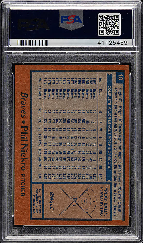 1978 Topps #10 Phil Niekro PSA GEM MINT 10