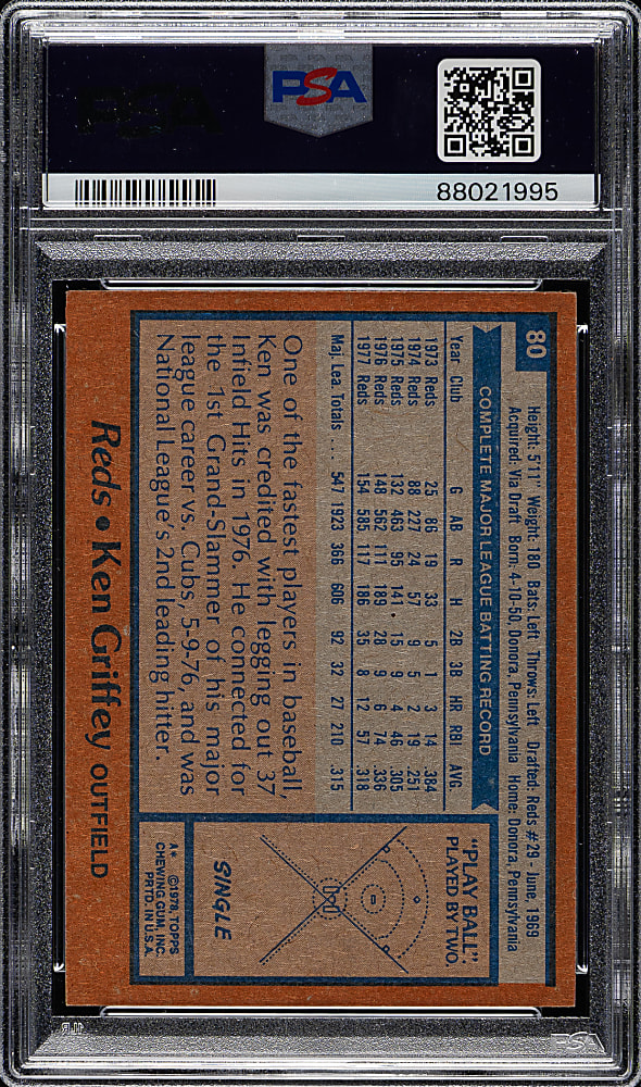1978 Topps #80 Ken Griffey PSA GEM MINT 10
