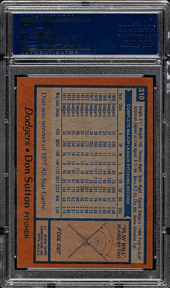 1978 Topps #310 Don Sutton PSA GEM MINT 10