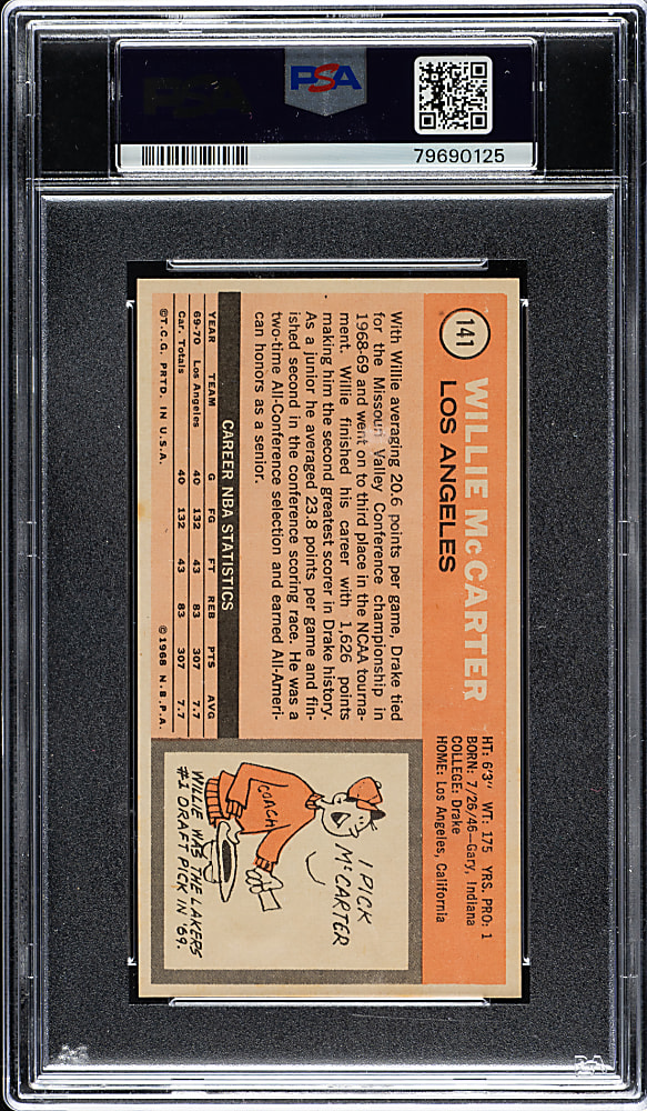 1970-1971 Topps Basketball #141 Willie McCarter PSA MINT 9